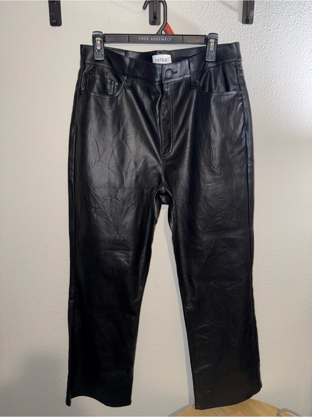 pistola Black Faux Leather Straight-Leg Jeans